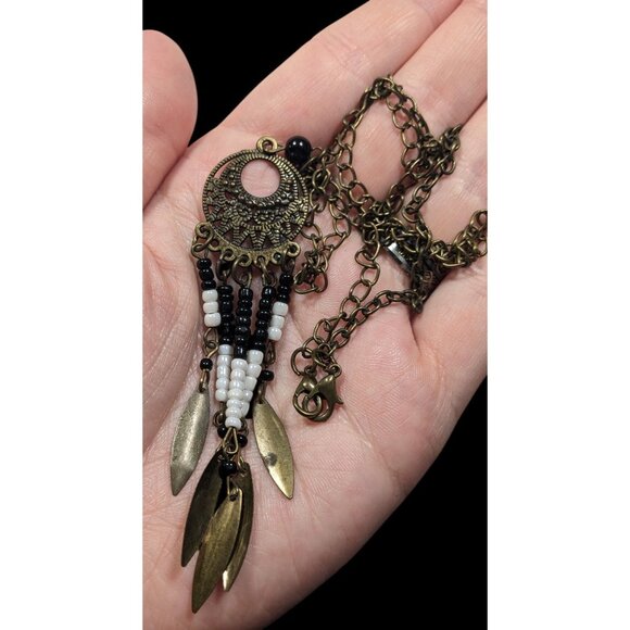 Bohemian Glass And Feather Charm Fringe Pendant Necklace - Picture 3 of 6